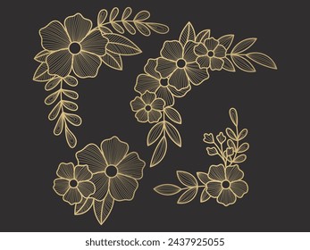 Gold flowers corner vector, nature, spring