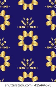 Gold flowers on a blue background. Pattern for wallpaper and textile. Seamless pattern.