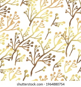 Gold flowers pattern. Seamless pattern with golden magnolia flowers. White background. Vector graphics.