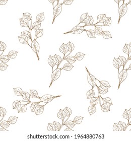 Gold flowers pattern. Seamless pattern with golden magnolia flowers. White background. Vector graphics.