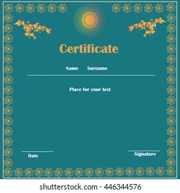 Gold flowers pattern with sun on a dark blue background