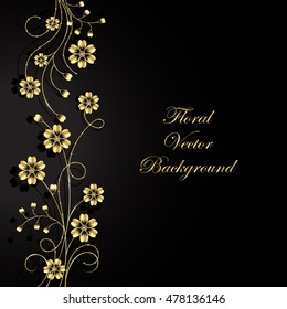 Gold flowers with shadow on dark background. Vector illustration.