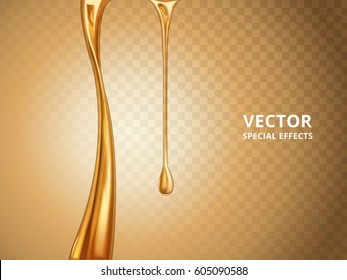 elemento de flujo de líquido de oro, puede utilizarse como efecto especial, ilustración 3d