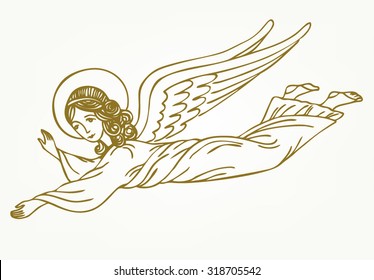 Gold Flying Angel - Vector Illustration