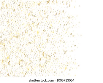 Gold flying musical notes isolated on white backdrop. Stylish musical notation symphony signs, notes for sound and tune music. Vector symbols for melody recording, prints and back layers.