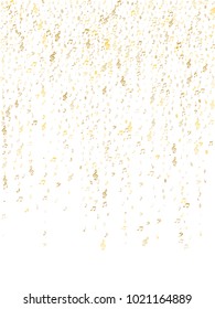 Gold flying musical notes isolated on white background. Stylish musical notation symphony signs, notes for sound and tune music. Vector symbols for melody recording, prints and back layers.
