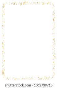 Gold flying musical notes isolated on white background. Fresh musical notation symphony signs, notes for sound and tune music. Vector symbols for melody recording, prints and back layers.
