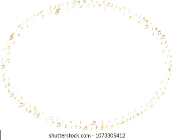 Gold flying musical notes isolated on white background. Stylish musical notation symphony signs, notes for sound and tune music. Vector symbols for melody recording, prints and back layers.