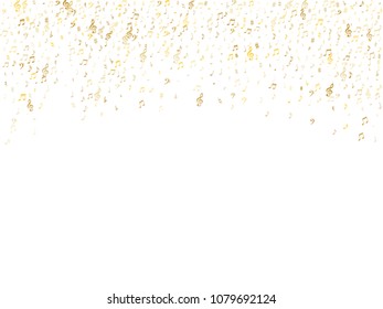 Gold flying musical notes isolated on white background. Stylish musical notation symphony signs, notes for sound and tune music. Vector symbols for melody recording, prints and back layers.