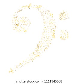 Gold flying musical notes isolated on white background. Luxury musical notation symphony signs, notes for sound and tune music. Vector symbols for melody recording, prints and back layers.