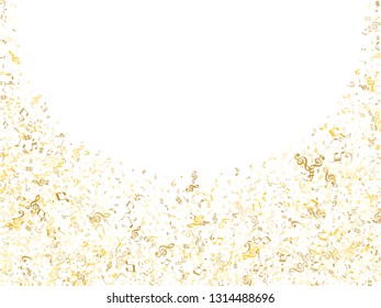 Gold flying musical notes isolated on white background. Luxury musical notation symphony signs, notes for sound and tune music. Vector symbols for melody recording, prints and back layers.