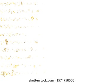Gold flying musical notes isolated on white background. Premium musical notation symphony signs, notes for sound and tune music. Vector symbols for melody recording, prints and back layers.