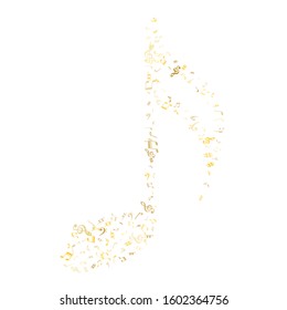 Gold flying musical notes isolated on white backdrop. Luxury musical notation symphony signs, notes for sound and tune music. Vector symbols for melody recording, prints and back layers.