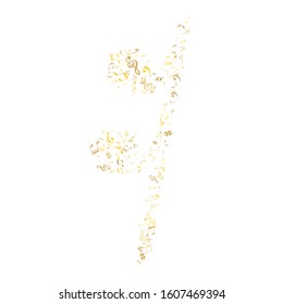 Gold flying musical notes isolated on white background. Premium musical notation symphony signs, notes for sound and tune music. Vector symbols for melody recording, prints and back layers.