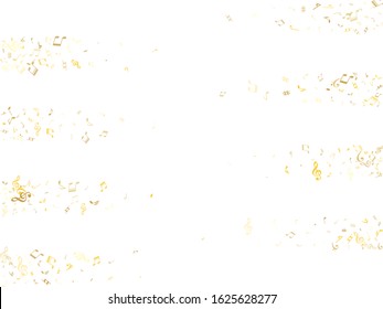 Gold flying musical notes isolated on white backdrop. Cute musical notation symphony signs, notes for sound and tune music. Vector symbols for melody recording, prints and back layers.