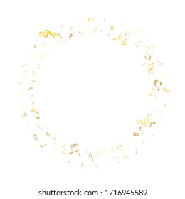 Gold flying musical notes isolated on white background. Cute musical notation symphony signs, notes for sound and tune music. Vector symbols for melody recording, prints and back layers.