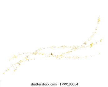 Gold flying musical notes isolated on white backdrop. Premium musical notation symphony signs, notes for sound and tune music. Vector symbols for melody recording, prints and back layers.