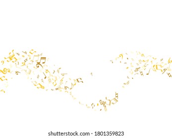 Gold flying musical notes isolated on white background. Premium musical notation symphony signs, notes for sound and tune music. Vector symbols for melody recording, prints and back layers.