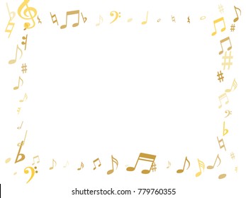 Gold flying musical notes isolated on white background. Cute musical notation symphony signs, notes for sound and tune music. Vector symbols for melody recording, prints and back layers.