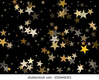 Gold flying stars confetti magic cosmic christmas vector, premium sparkles stardust background pattern. Holiday party decoration, Christmas stars background vector print, flying gold sparkles confetti