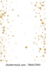 Gold flying stars confetti magic christmas frame vector, premium sparkles stardust border background. Holiday party decor, Christmas stars background vector, flying gold sparkles confetti on white.