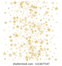Gold flying stars confetti vector background frame, golden christmas lights falling. magic shining Flying stars glitter cosmic backdrop, sparkle vector border. glow tinsel