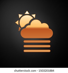 Gold Fog and cloud with sun icon isolated on black background.  Vector Illustration