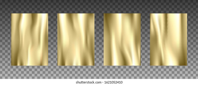 Gold foil 3d realistic vector textures set