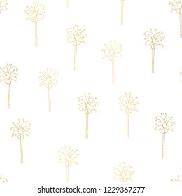 Gold foil abstract palm trees seamless vector pattern. Shiny golden palm trees on white background. Modern elegant luxury design for invitation card , summer party, web banners, home decor, stationery