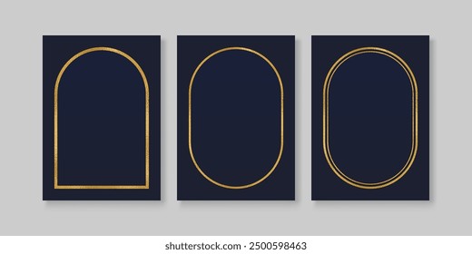 Gold foil arch frame, vertical border template with 4x6 aspect ratio for 5x7 inch invitation, card, vector illustration.