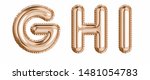 Gold  foil balloon alphabet set letter G, H, I  realistic 3d illustration metallic pink gold air balloon. Collection of balloon alphabet ready to use in headlines, greeting, celebration vector eps