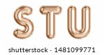 Gold  foil balloon alphabet set letter S, T, U  realistic 3d illustration metallic pink gold air balloon. Collection of balloon isolated ready to use in headlines, greeting, celebration vector eps