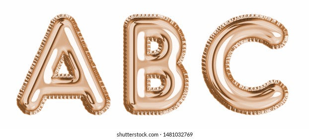 Gold  foil balloon alphabet set letter A, B, C  realistic 3d illustration metallic pink gold air balloon. Collection of balloon alphabet ready to use in headlines, greeting, celebration vector eps