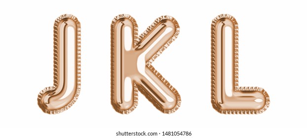 Gold  foil balloon alphabet set letter J, K, L  realistic 3d illustration metallic pink gold air balloon. Collection of balloon alphabet ready to use in headlines, greeting, celebration vector eps