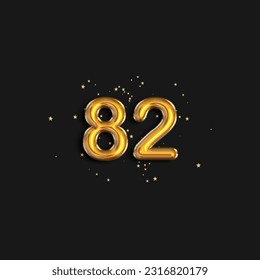 Gold foil balloon number eighty two years. Birthday greeting card with inscription 82. Anniversary celebration event