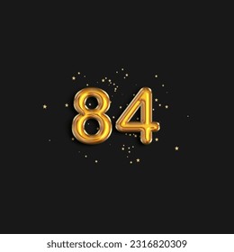Gold foil balloon number eighty four years. Birthday greeting card with inscription 84. Anniversary celebration event