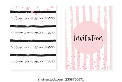 Gold Foil Banner. Pink Party Frame. Nursery Brochure. Rose Simple Flyer. Save Date Illustration Set. Golden Glittery Particle. Stripe Abstract Art. Pink Gold Foil Banner