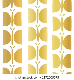 Gold foil butterfly seamless vector pattern. Golden hand drawn butterflies on white background. Elegant design for girls, women, birthday card, baby shower, gift wrap,banner, kids decor, digital paper