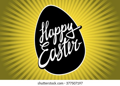 Gold Foil Calligraphy Happy Easter Greeting Card. Modern Brush Lettering. Gold Stroke Egg and White Letters. Joyful wishes, holiday greetings art