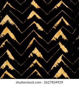 Gold foil chevrons, their surfaces reflective and mesmerizing. grunge lines ikat pattern, striped seamless pattern, Vector illustration background for print the paper.