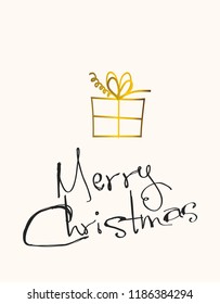 gold foil christmas present shape and text merry christmas in sketch style. Print gold foil for your design