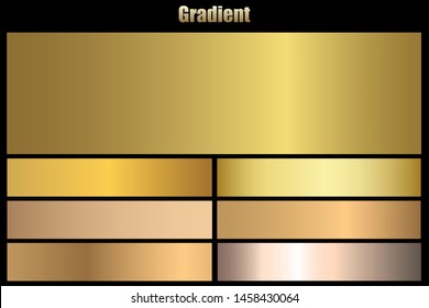 Gold foil chrome metallic texture vector icon set. Shiny golden brushed vector metallic gradient background for banner, ribbon, label, medal, button, money. Gold abstract background gradient template