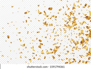 Gold foil confetti isolated on a transparent white background. Festive background. Vector illustration