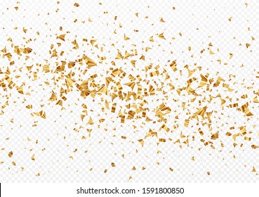 Gold foil confetti isolated on a transparent white background. Festive background. Christmas Vector illustration EPS10