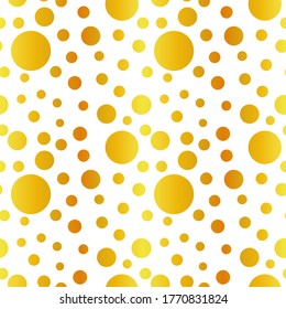 Gold foil cutout polka dots scatter pattern. Vector seamless pattern design for textile, fashion, paper and wrapping