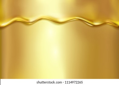 Gold foil drip pattern background. Golden oil, metal flow texture. Vector gradient gold liquid smooth border template for your advertising design.