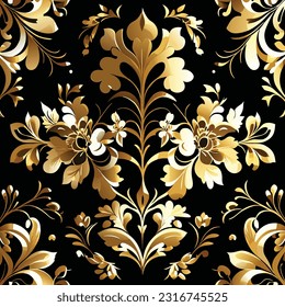 Gold foil floral pattern, seamless