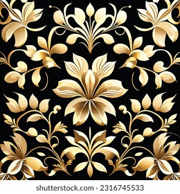 Gold foil floral pattern, seamless