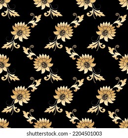 Gold foil Flower pattern seamless background vector