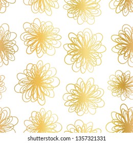 Gold foil flowers seamless vector background. Repeating pattern of abstract flowers. Elegant metallic golden foliage texture for web banner, home decor, wedding celebration, birthday party invitation